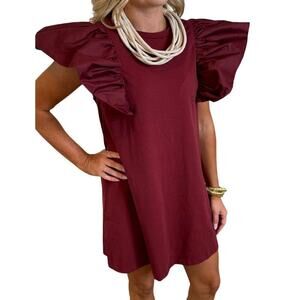 XYZ Boutique Gameday Ruffle Sleeve Dress in Red, Size M​​​​